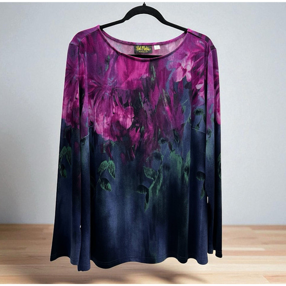 Bob Mackie Long Sleeve Top Women's Size XL Purple Pink Stretch Knit Blouse - Picture 1 of 7